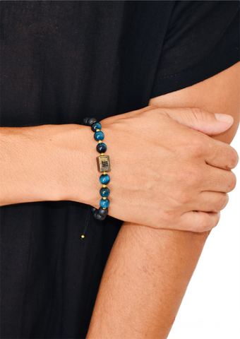 Blue Tiger Stone & Black Lava Stone Bracelet